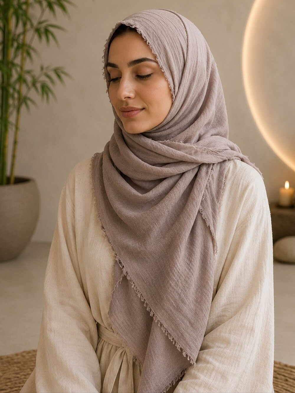 Veiled Neutral Beige Gauze Wrap Scarf